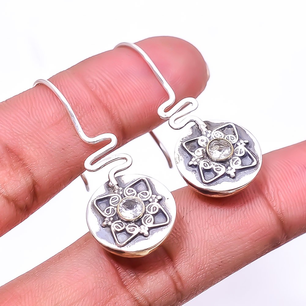 White Topaz 925 Sterling Silver Two Tone Earring 1.56″, Christmas Gift E23491