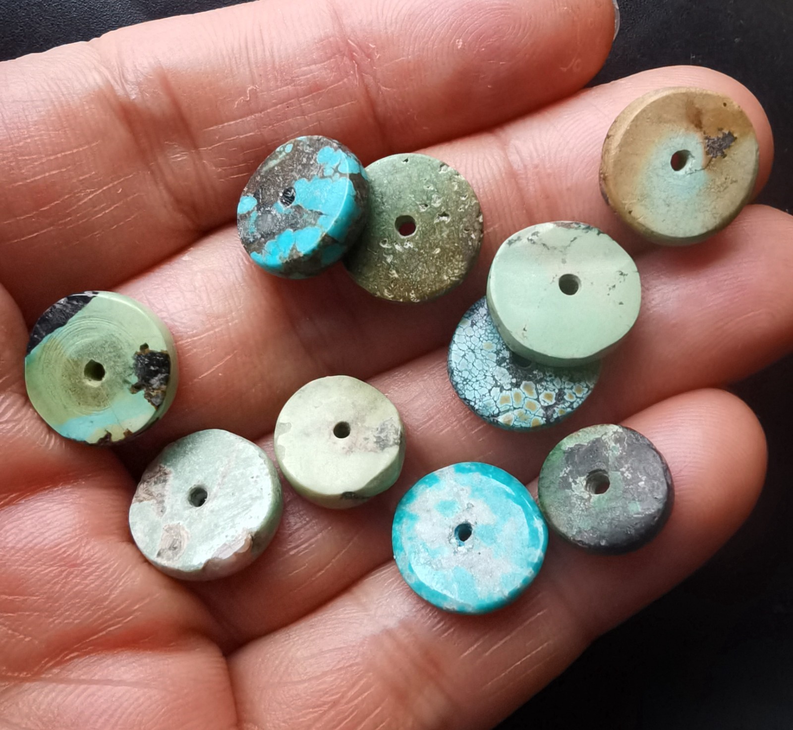 9.1g,10beads,coin Genuine natural brown blue Hubei Turquoise stone pendant loose