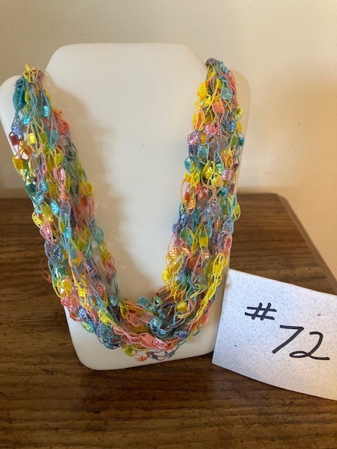Hand Crocheted Ladder Trellis Ribbon Necklace #72 – Pastels