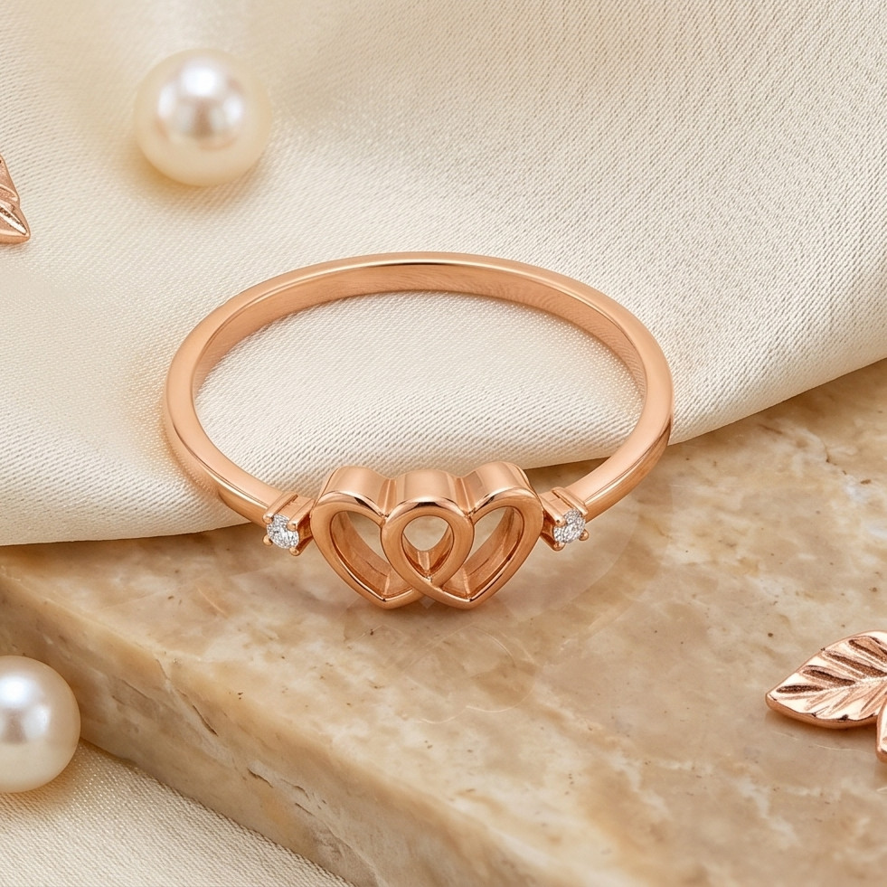 Romantic Double Heart Diamond Ring in 18K Rose Gold | IDT Certified Natural Diam