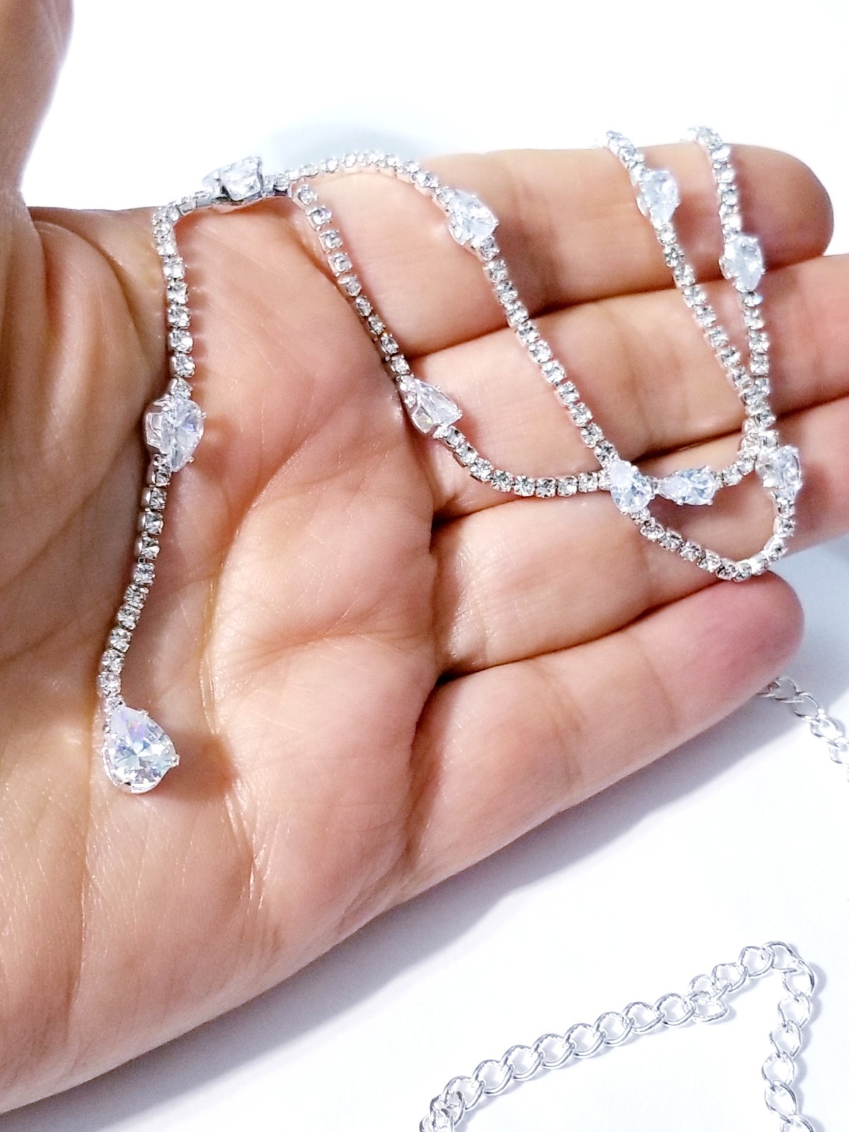 Gold Silver Tone Necklace Choker Lariat Austrian Crystal Rhinestone Bridal