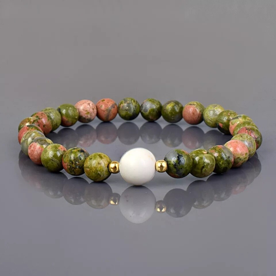 Handmade 6mm Natural Gemstone Round Beads Unakite Jasper Stretchy Bracelet 7-9″