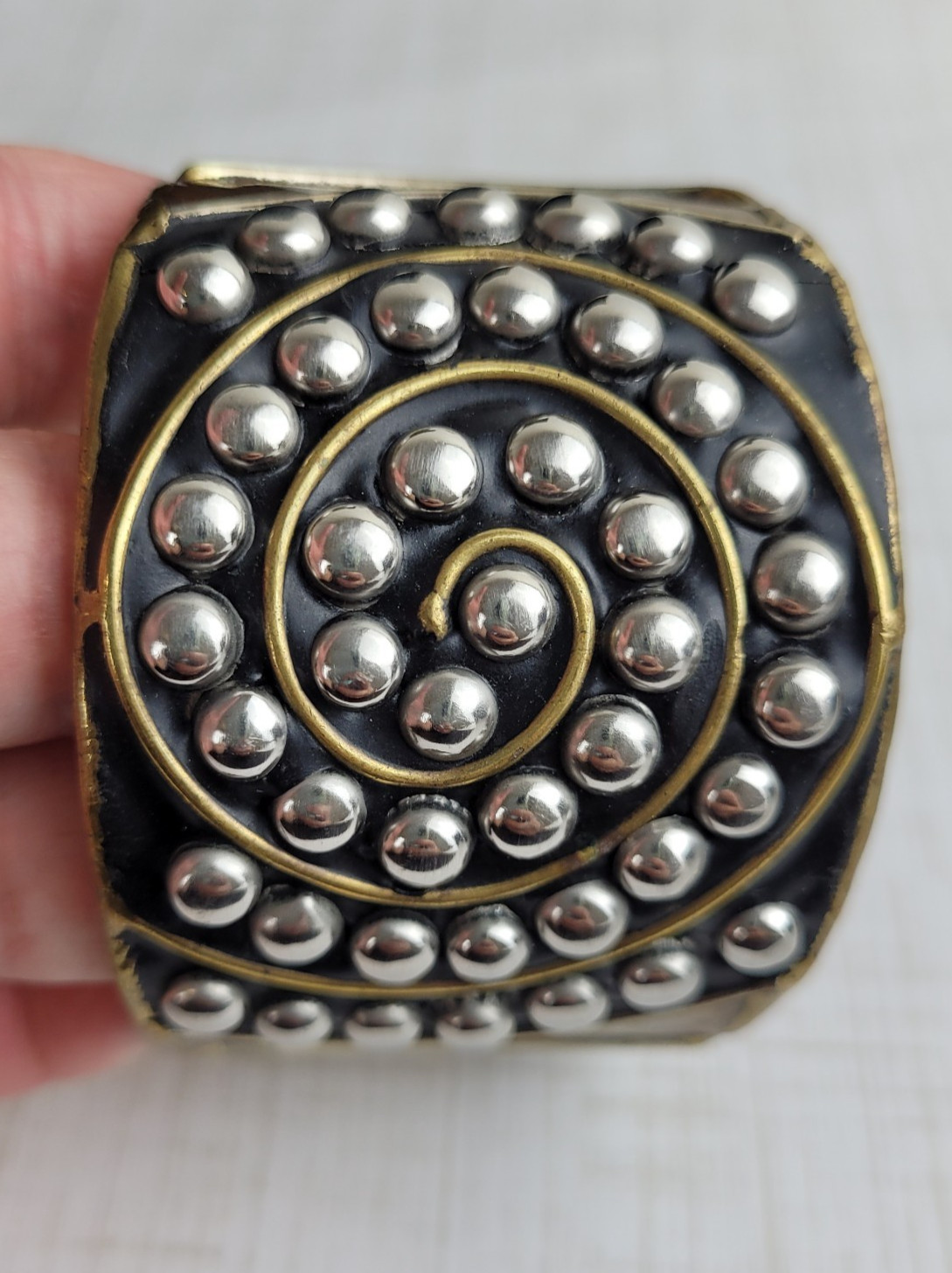 Mixed Metal Cuff Bracelet Spiral Studded