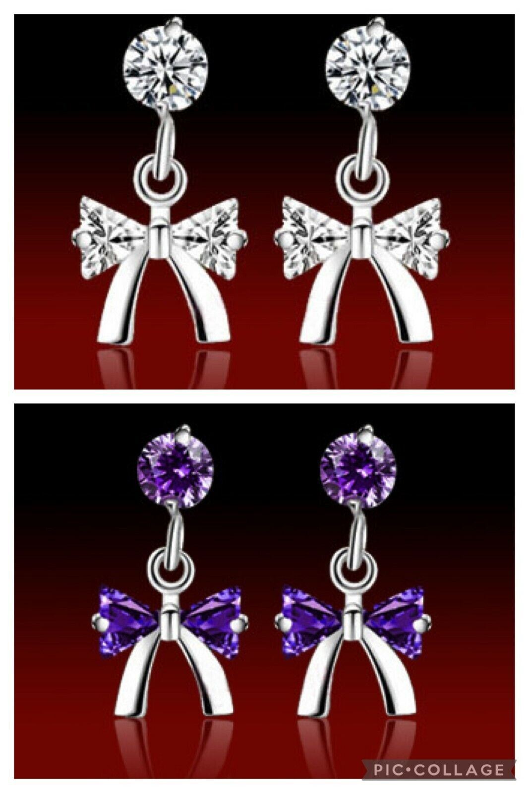 Silver Plated Drop Stud Bow Earrings Women Ladies Girls Jewellery Gift UK