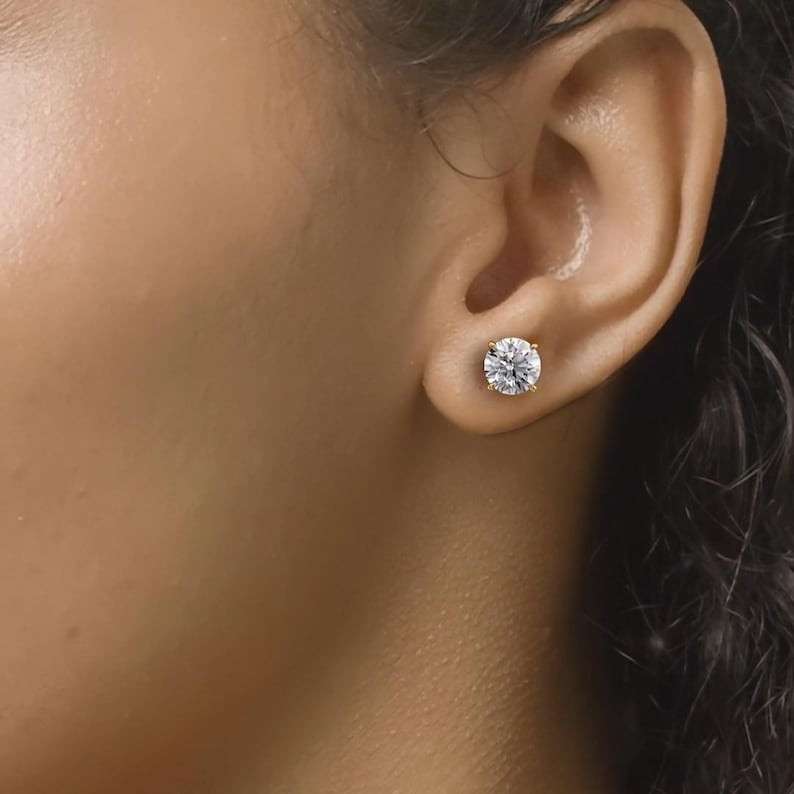 1.0CT Round Cut Moissanite 14K Yellow Gold Solitaire Handmade Stud Earrings
