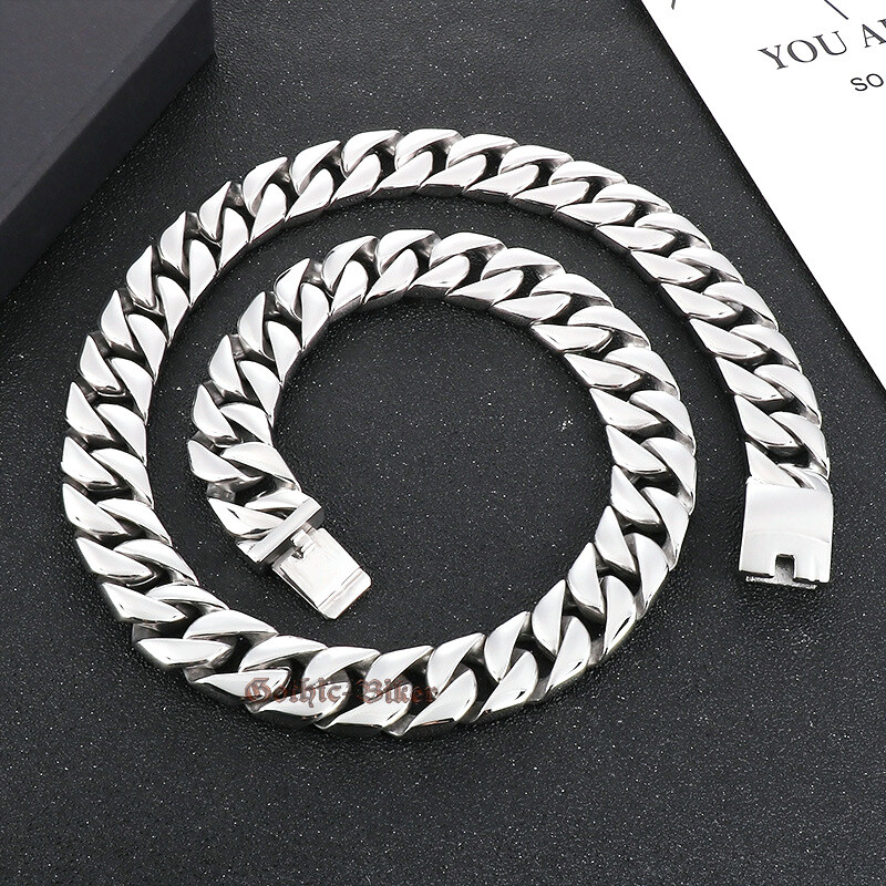 Heavy Chunky Thick Mens Cuban Curb Chain Stainless Steel Bracelet Necklace 20mm