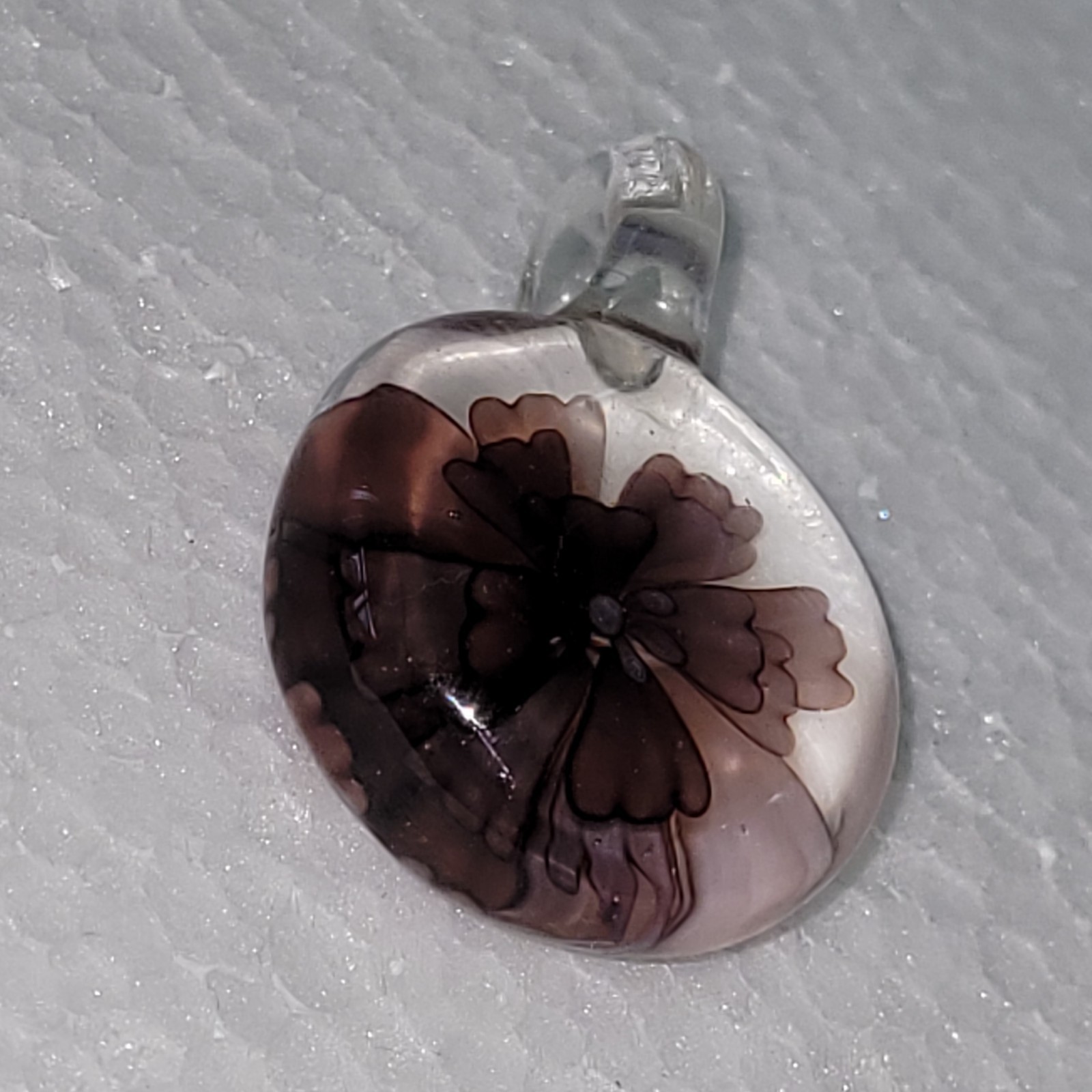 Vintage Mauve Green Flower Lampwork Glass Pendant Floral Implosion 16g