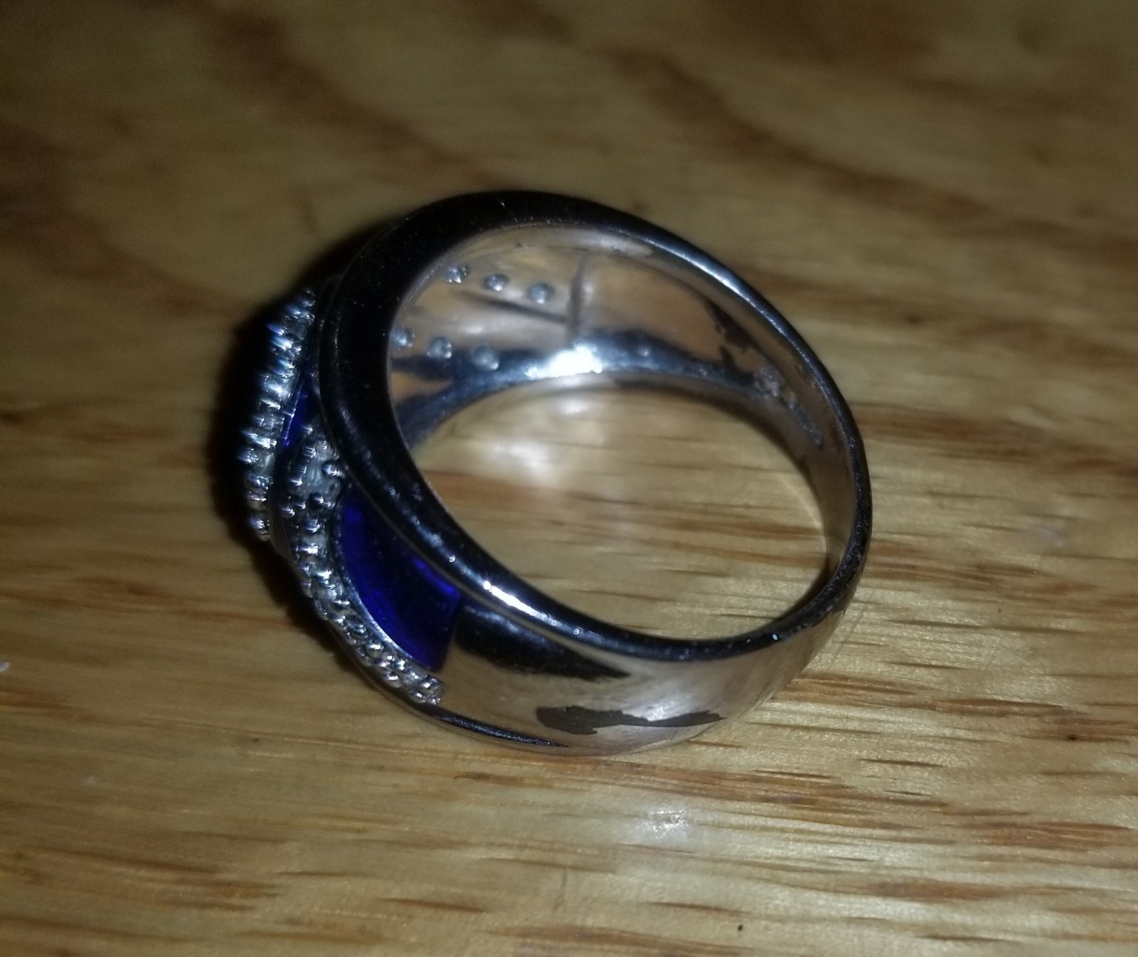 Vintage Hildago? Blue Enamel CZ Wave Ocean 925 Band Ring Sterling Silver 8.2 G