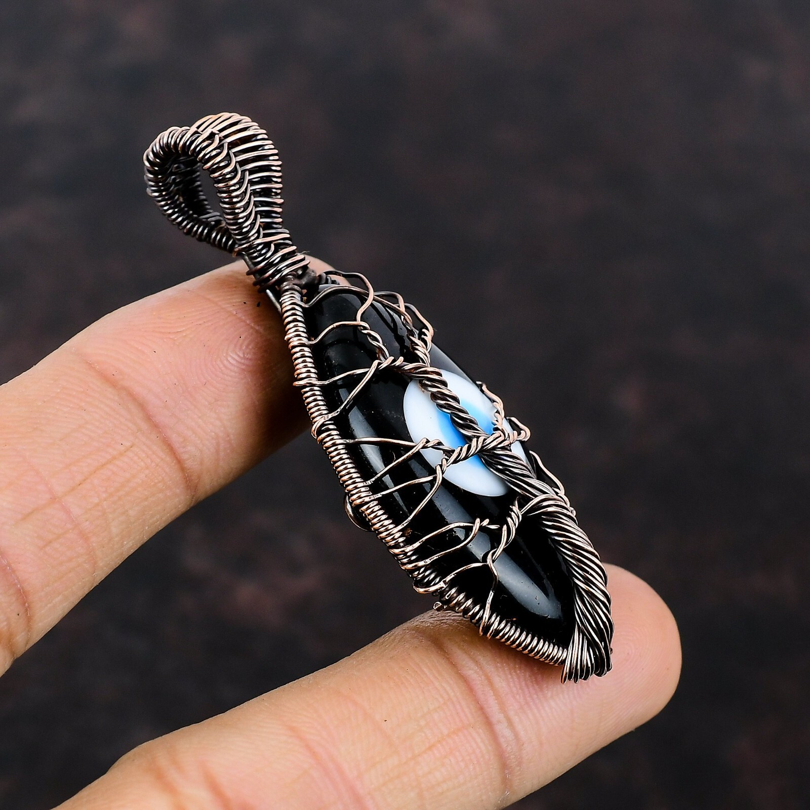 Black Color Evil Eye Copper Love Gift Wire Wrapped Tree Of Life Pendant 2.56″