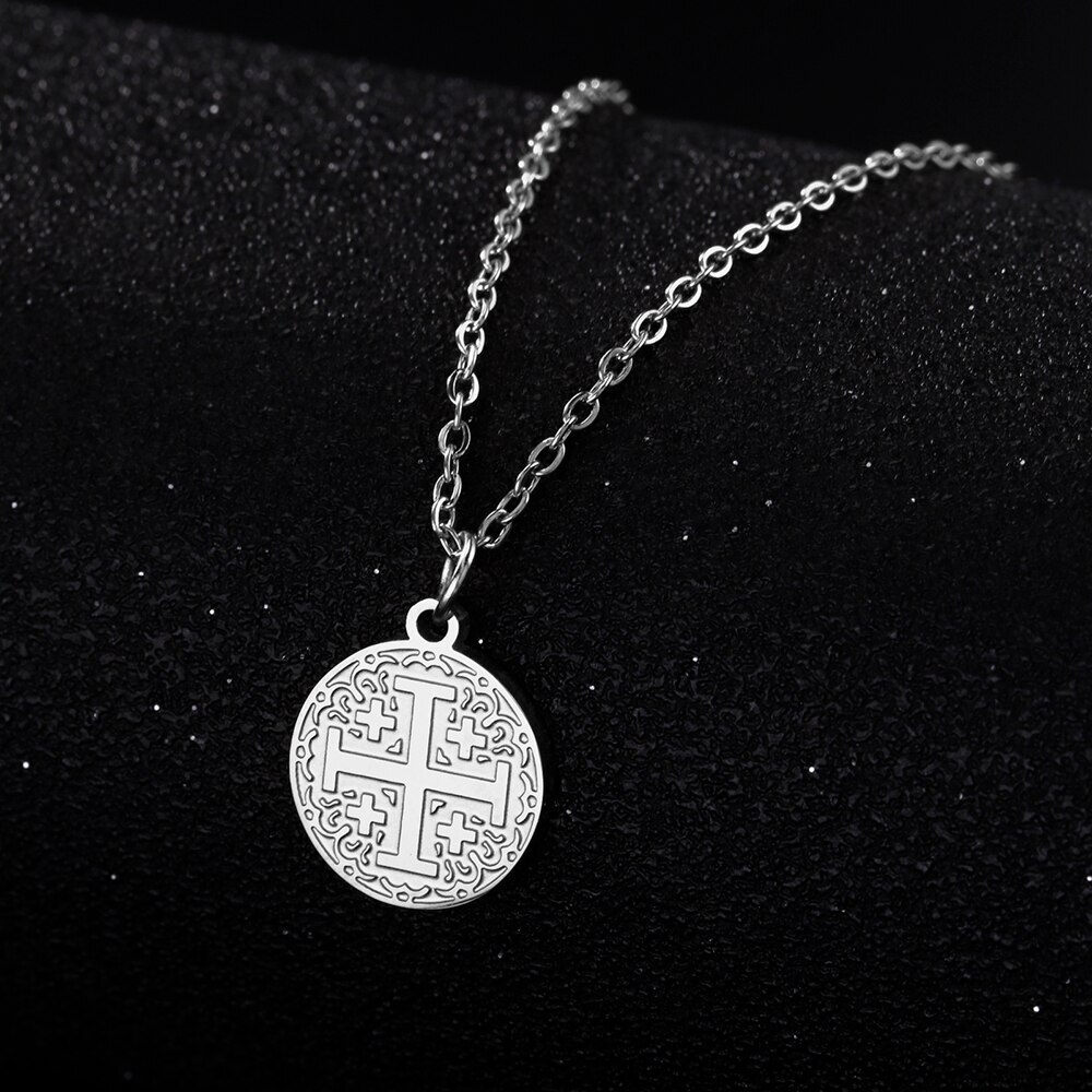 Gold Christianity Jerusalem Cross Pendant Necklace Stainless Steel Chain US