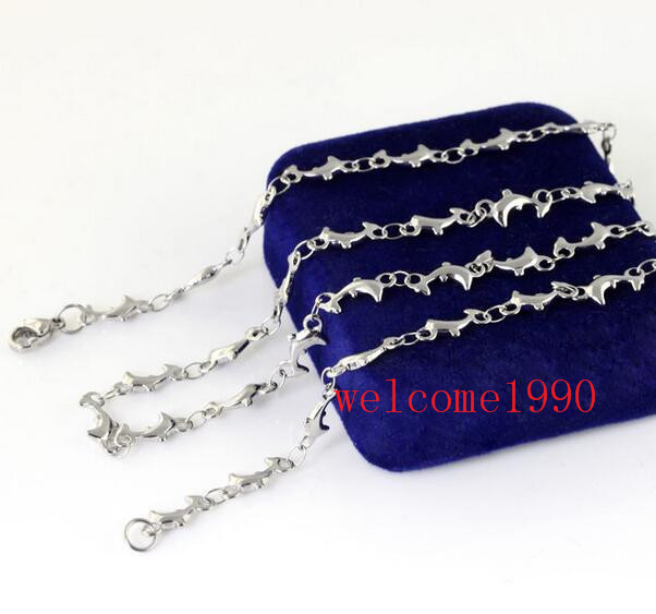 18″-32″ Silver Stainless Steel Lovely dolphins Link Necklace Chain Women Chain