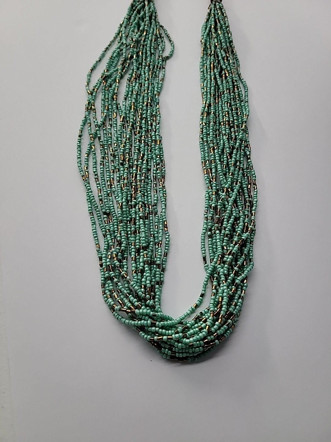 Vintage Necklace Beaded Blue Multi Strand Brown Jewelry Costume