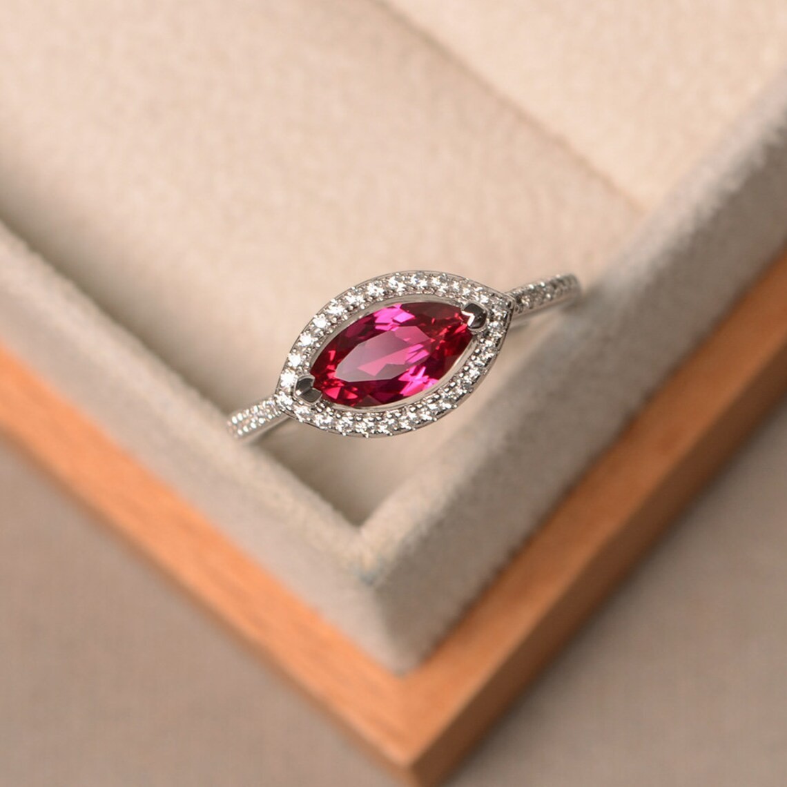 2CT Pink Ruby Lab Created 925 Silver Plated Halo Ring Duty Free