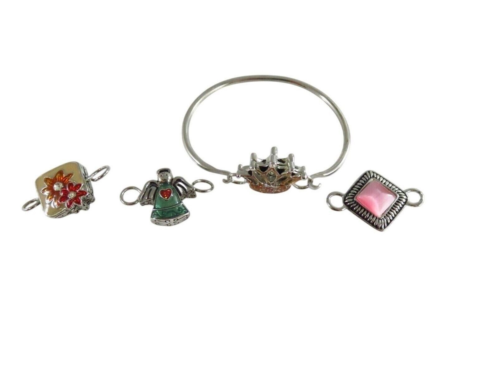 Swappable Top Bracelet 4 Reversible Tops Crown Angel Flower & Metal Designs 7″ L