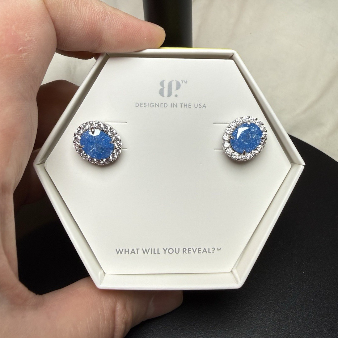 BP Earring Reveal Lab-Created Aqua Blue Oval Crystal Halo Stud ER67896