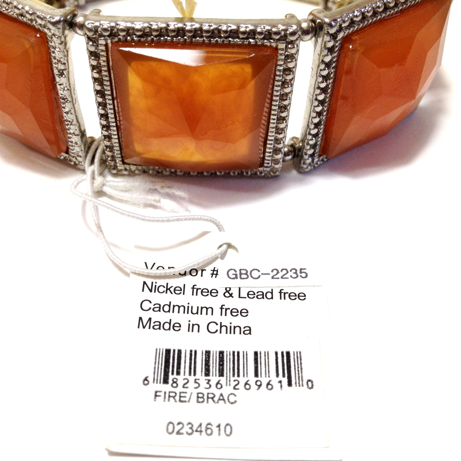 Bracelet With Amber Colored Squares Silver Tone Bijoux Turner Stretch New w/Tag