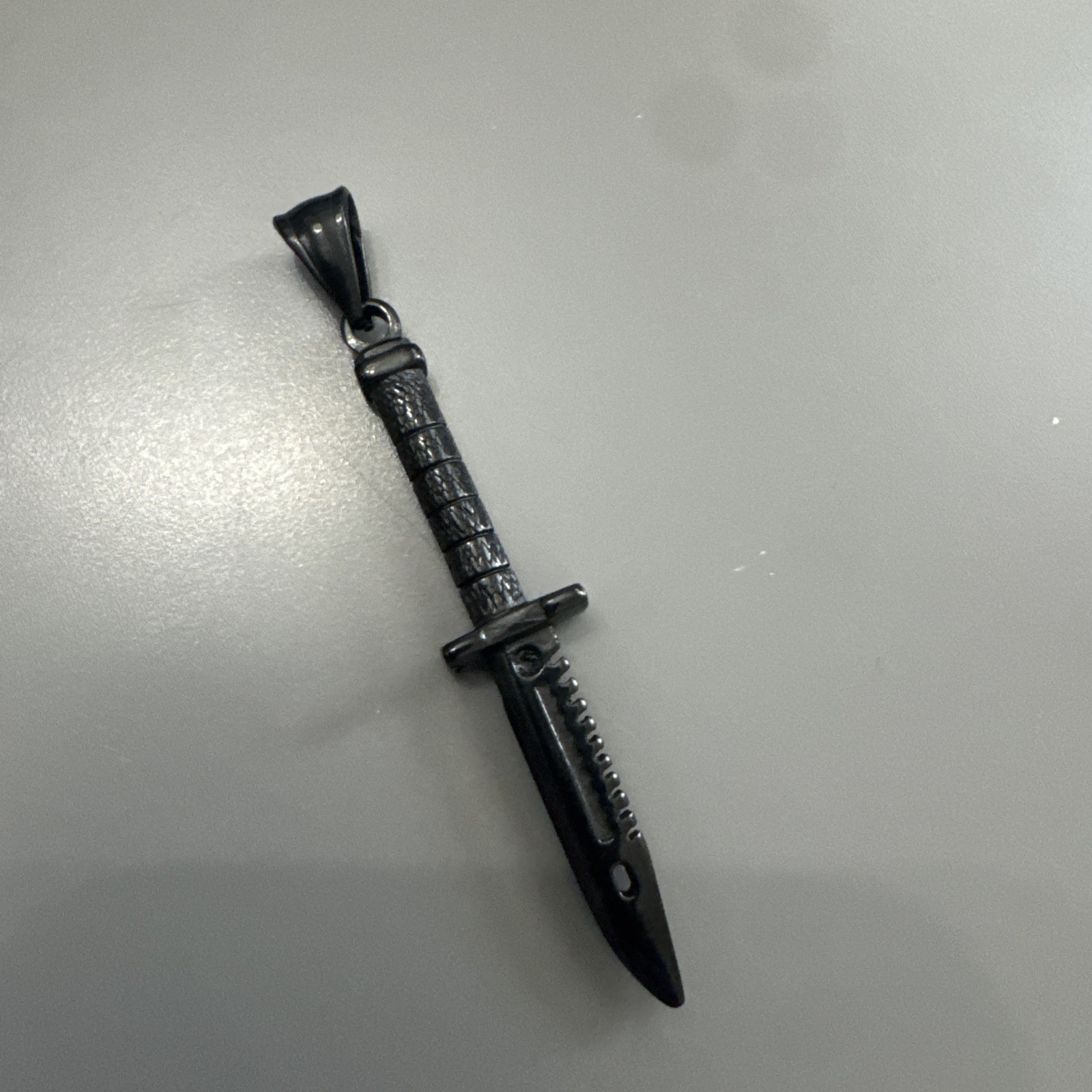 Stainless Steel Black Plated Dagger Knife Military Pendant 24 Inch Box Chain