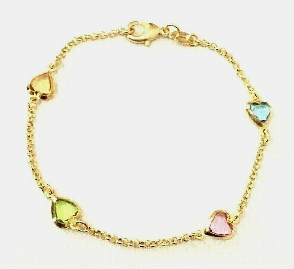 18K GOLD FILLED COLORFULL HEART LOVE BRACELET 7.25”/PULSERA CORAZON 7.25”-BR1826