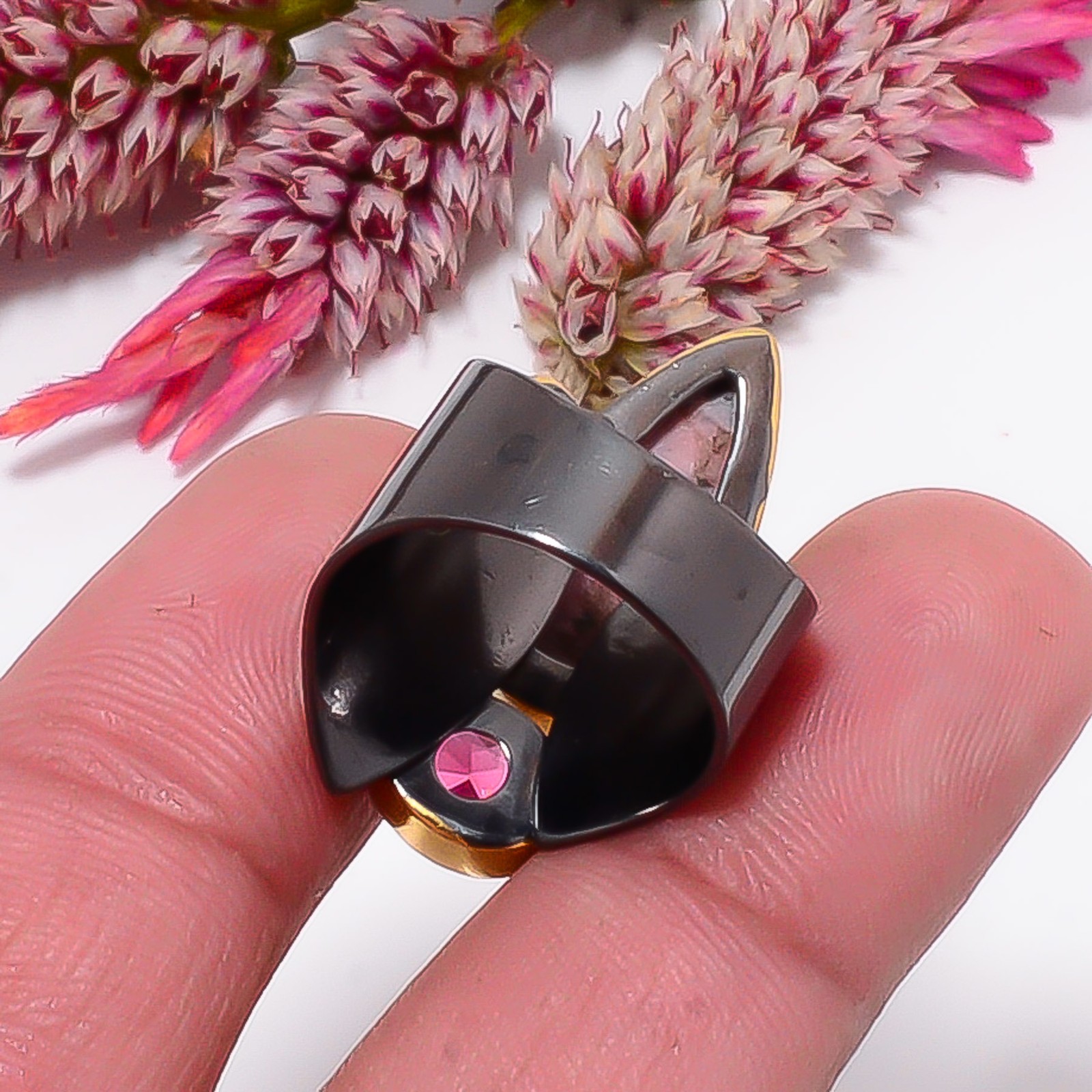 Black Manganese In RhodoniteGold Plated 925 Sterling Silver Ring s.6.5 Sku21