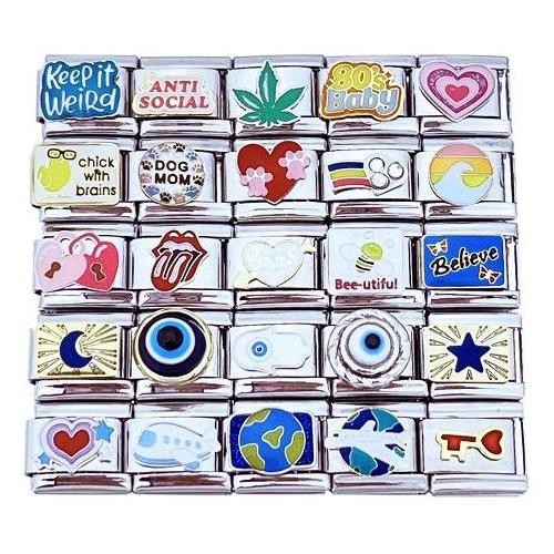 9mm Italian Charms Assorted Words & Sayings Pet Love Evil Eye Travel (Col #16)