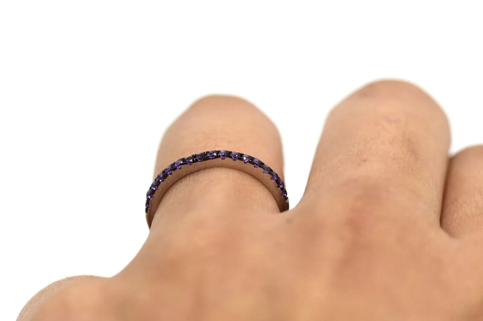 Anna Zuckerman Sterling Silver Purple Crystalline Half Eternity Stackable Band