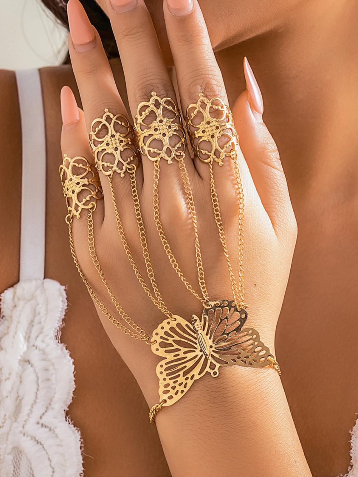 Sexy Women fashion design butterfly Gothic finger bracelet jewelry accessories
