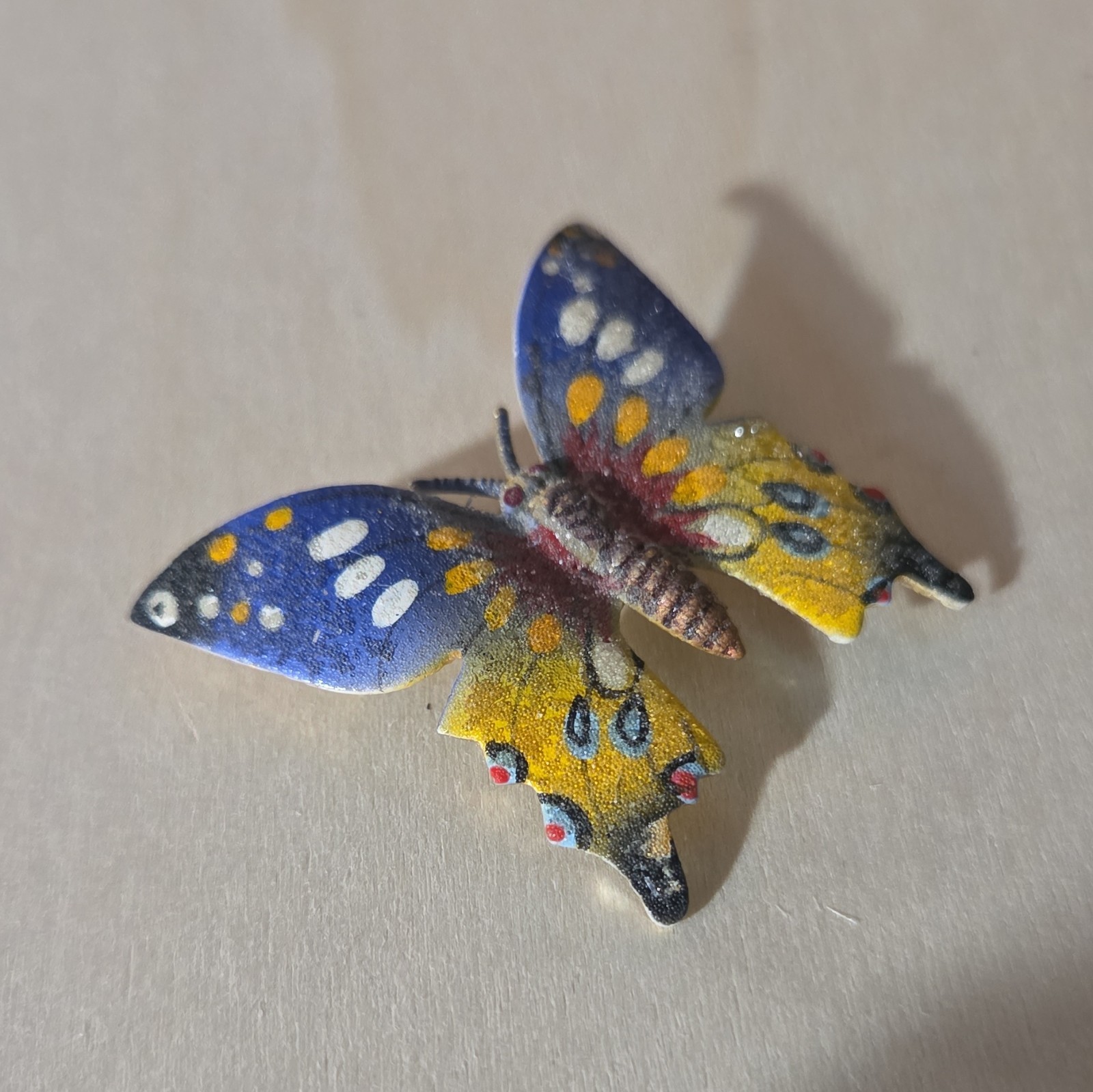​Vintage Hand Painted Butterfly Brooch Pin Colorful Enamel Gold Tone Korea Retro