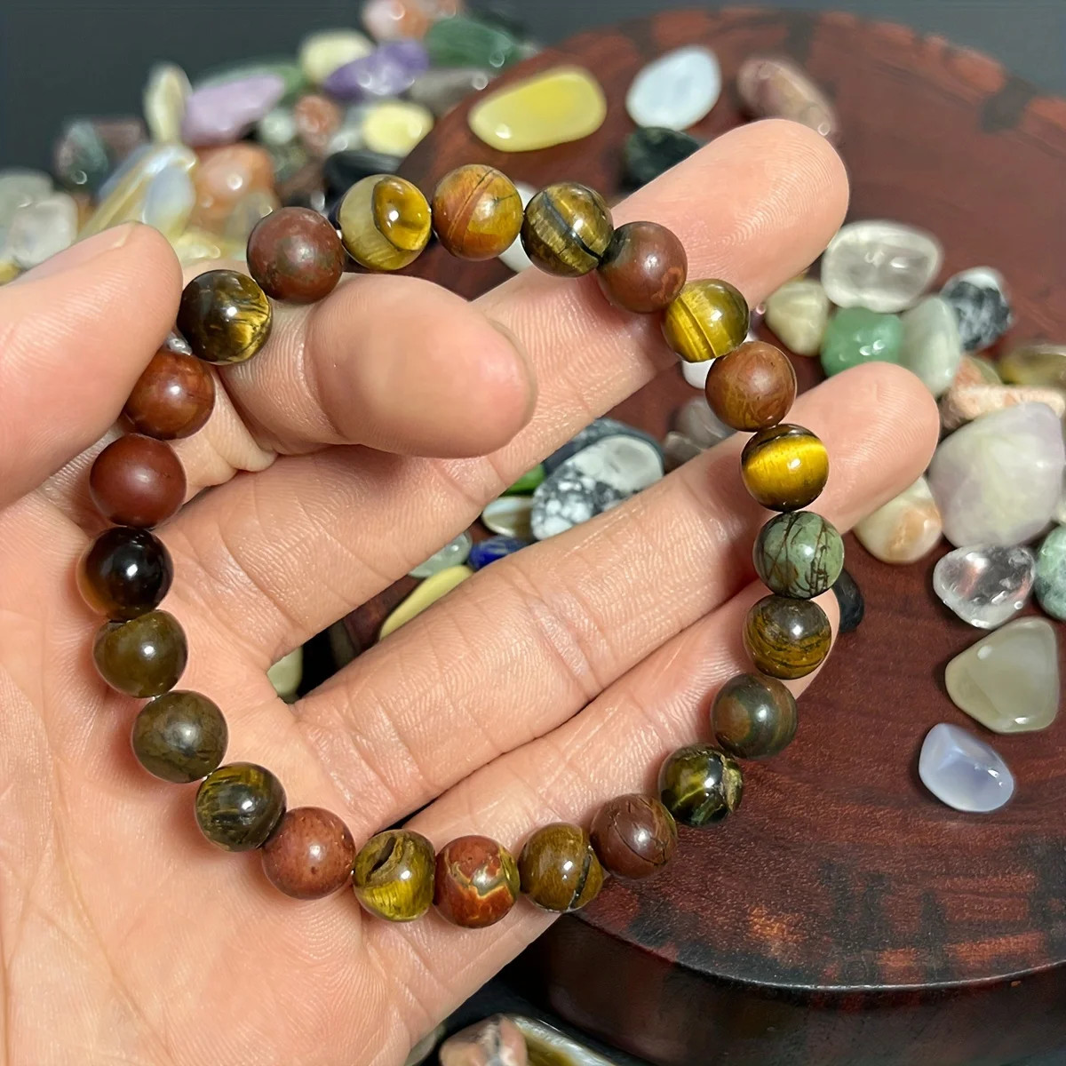 Men Protection Bracelet Natural Tiger Eye Stone Matte Picasso Jasper Bracelet