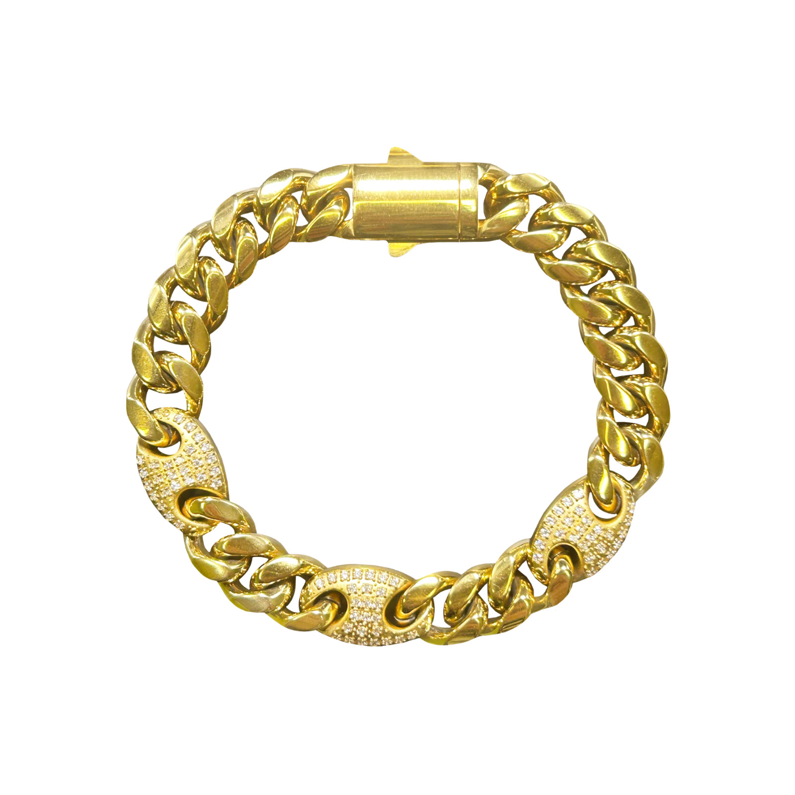 Unisex Stainless Steel Gold PVD Mariner & Cuban Link Bracelet