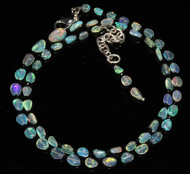 Ethiopian fire opal Tumble with spinal beads necklace in 925 sterling silver