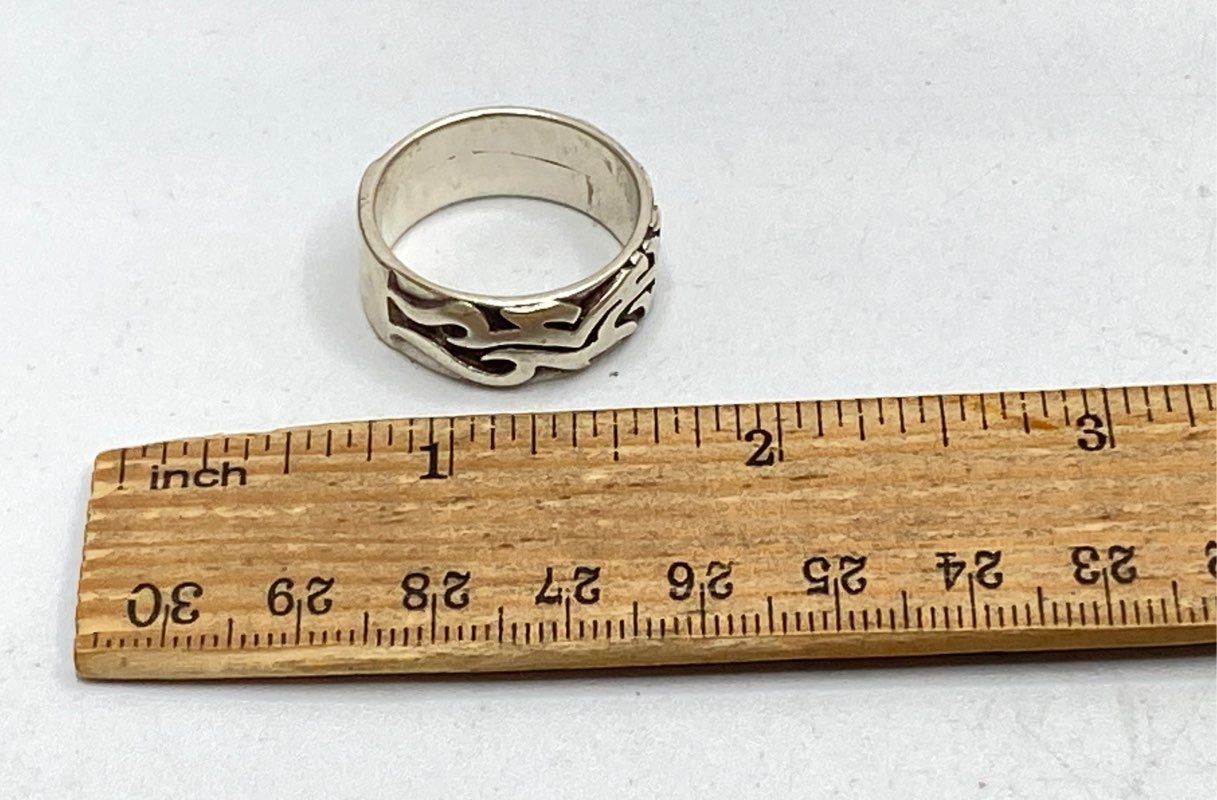 Sterling Silver 925 Tribal Flame Motif Band Ring Size 10.5 10g
