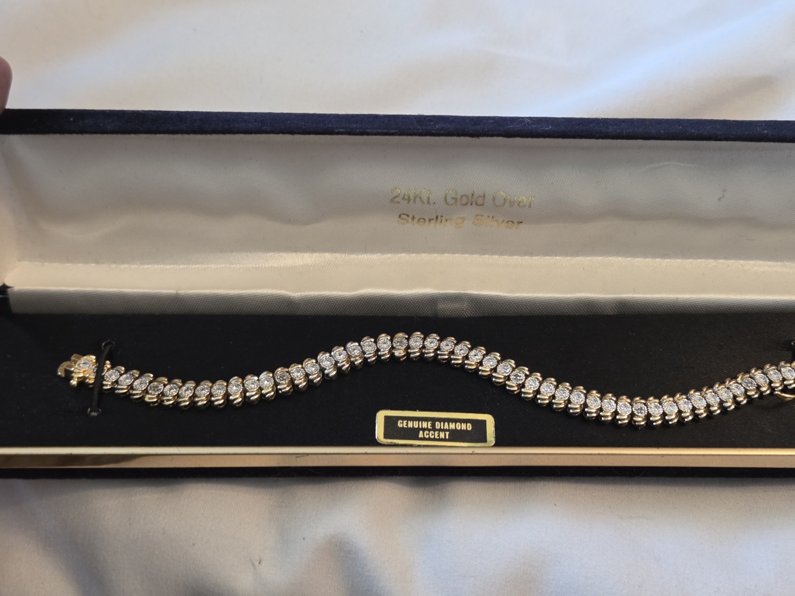 Gold Over Sterling Silver Tennis Bracelet Round White Diamond Accent