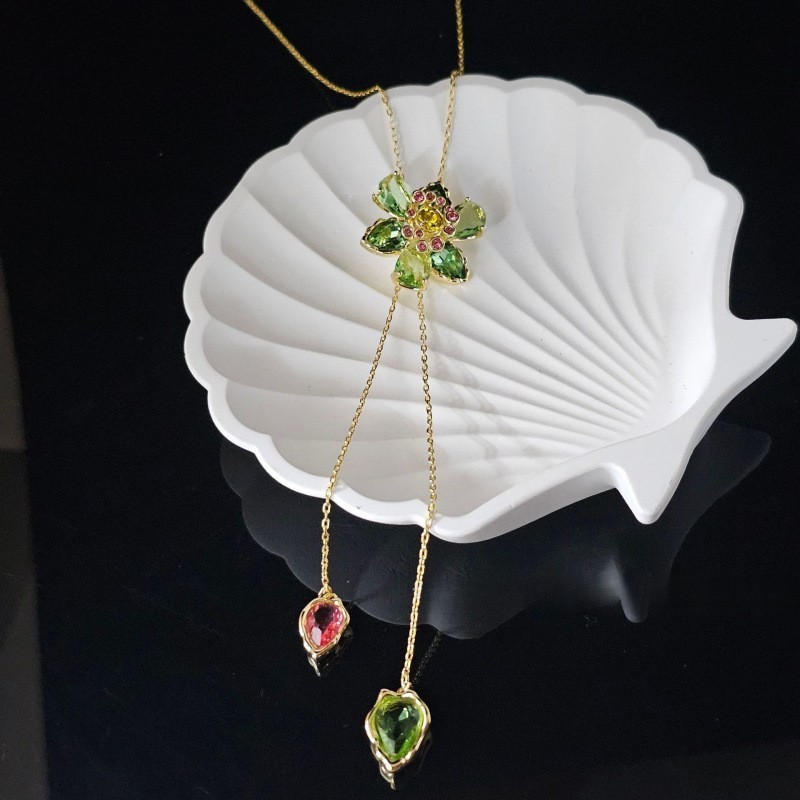 Idyllia Crystal Colorful Floral Necklace Bracelet Earrings Set Luxury Jewelry