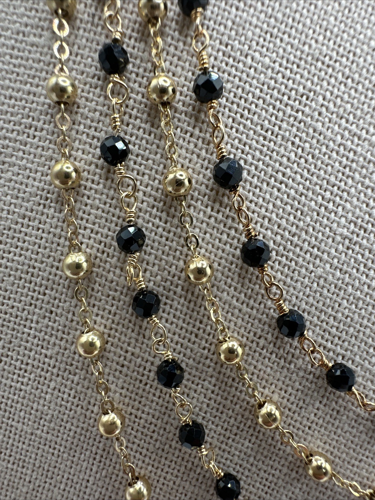 Bellezza Gold Dainty Black Spinel Beaded Layered Chains Necklace Italy 18”