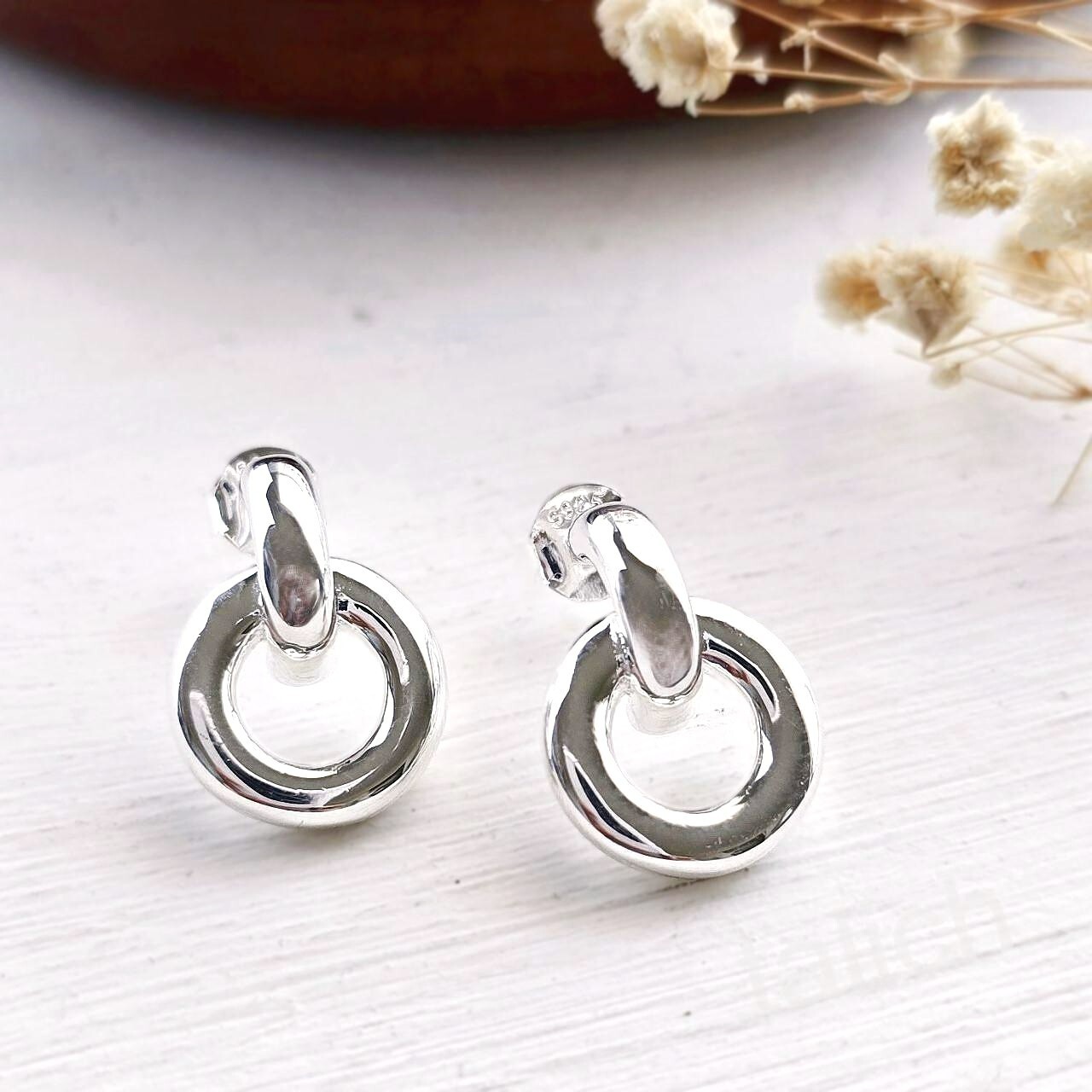 Polished Shiny Solid 925 Sterling Silver Small Circle Hoop Earrings Minimal Chic
