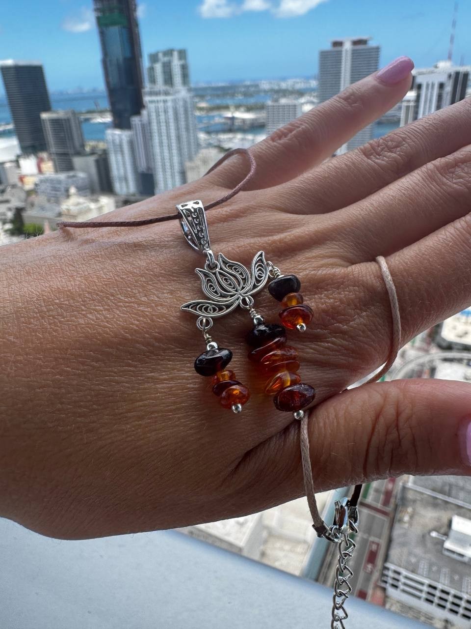 OOAK Baltic Amber Lotus Necklace Earring Set, Handmade