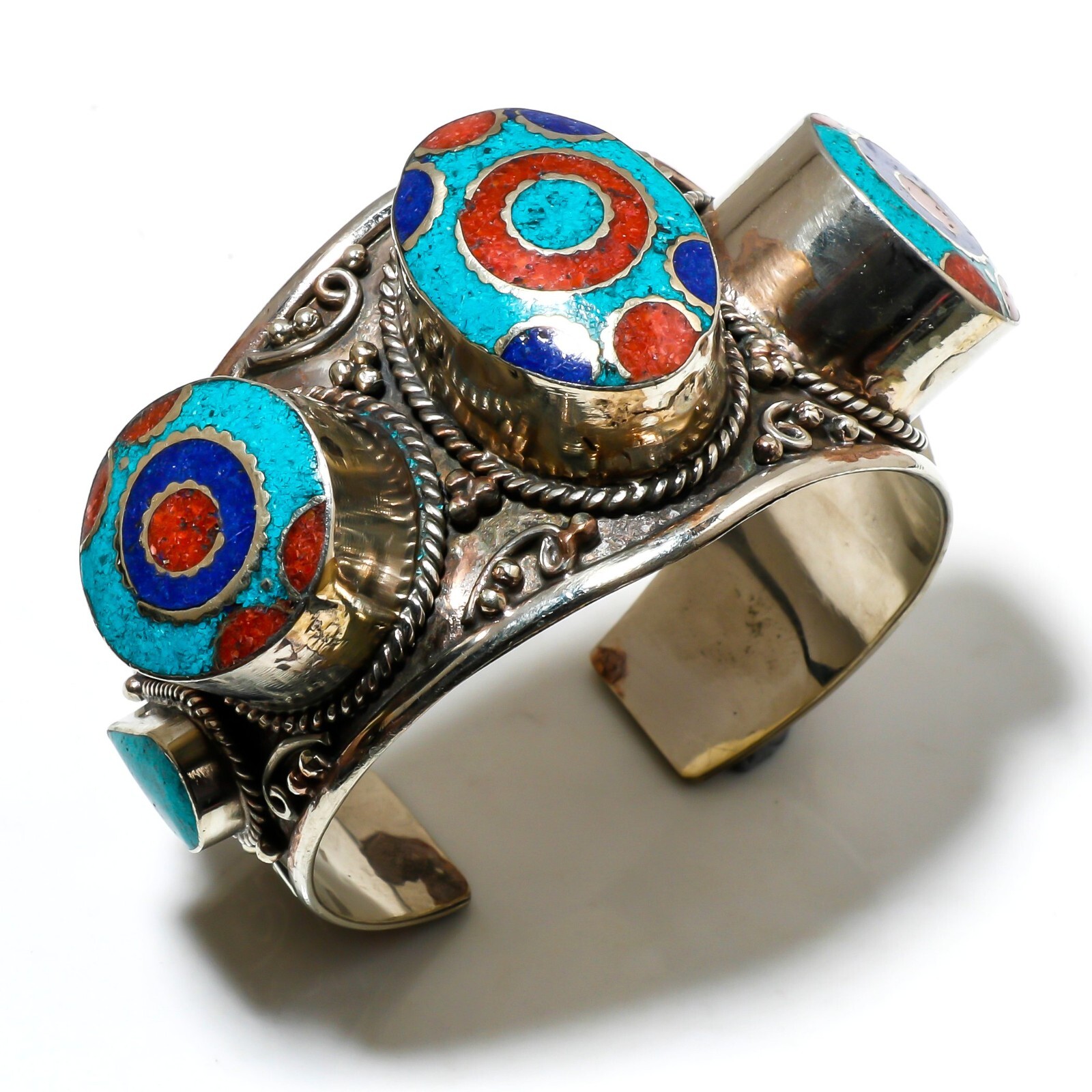 Turquoise Lapis Lazuli Coral Handmade Gemstone Cuff bracelet Jewelry Free Size