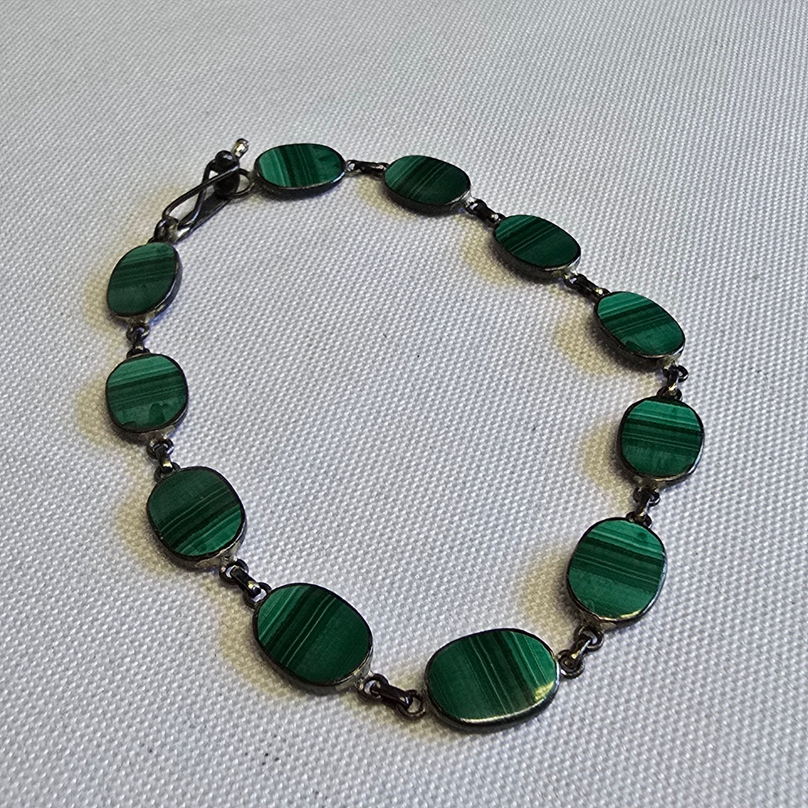 Sterling Silver Bracelet 7.4g Jewelry 7.5″ Malachite Look Unique Clasp *READ*