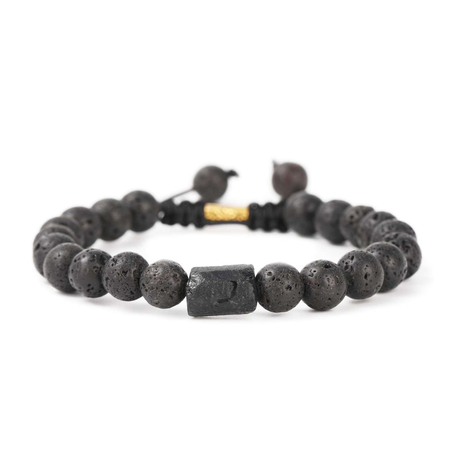 Black Tourmaline Bracelet, Handmade Natural Stone w/ Lava Bead Adjustable String