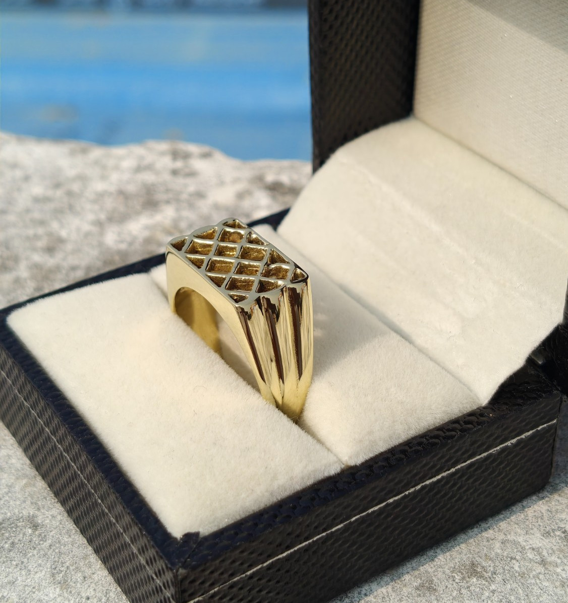Square Signet Men Ring Natural Brass Unique Gift Ring
