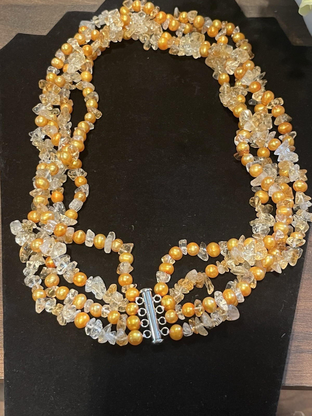 Ross Simons Sterling Silver 925 Necklace Torsade Baroque Pearls Citrine Quartz