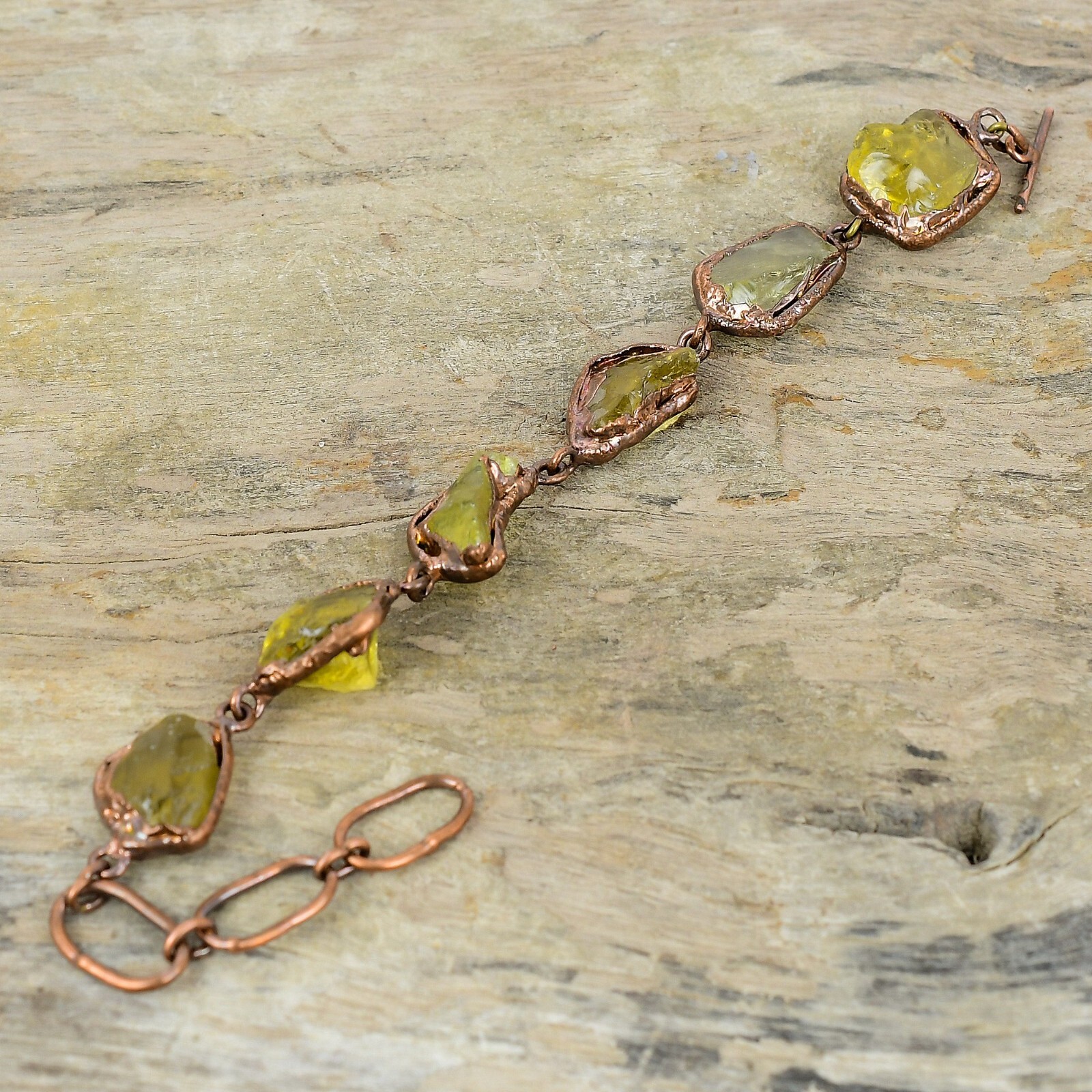 Citrine Rough Copper Gift For Love Electroformed Chain Adjustable Bracelet 6.0″