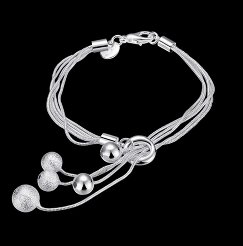Womens 925 Sterling Silver Bead Ball 5 Layers Snake Chain Charm Bracelet #BR426