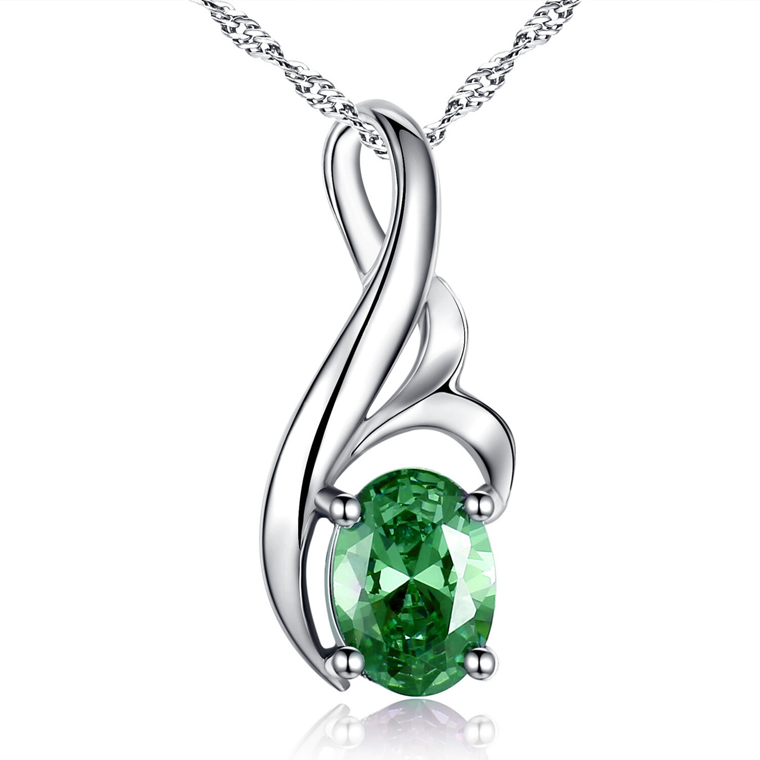 Real 925 Sterling Silver Created Emerald Pendant Necklace Jewelry Gift for Her