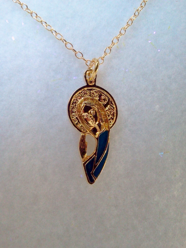 18KGP Virgin Mother Pray for Peace Necklace – Made in Czech. BOGO