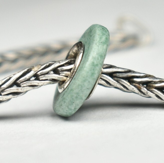 Greek Mykonos Ceramic charm bead 12.7mm, full silver core, sage green, coin