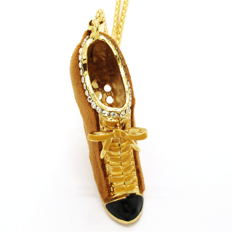 New Fashion Women Brown Lambskin Shoes Vintage Crystal Pendant Chain Necklace