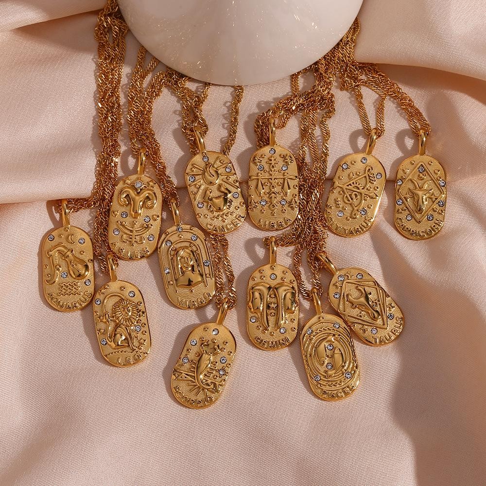 12 constellation necklaces, suitable for women and girls, vintage 18K gold