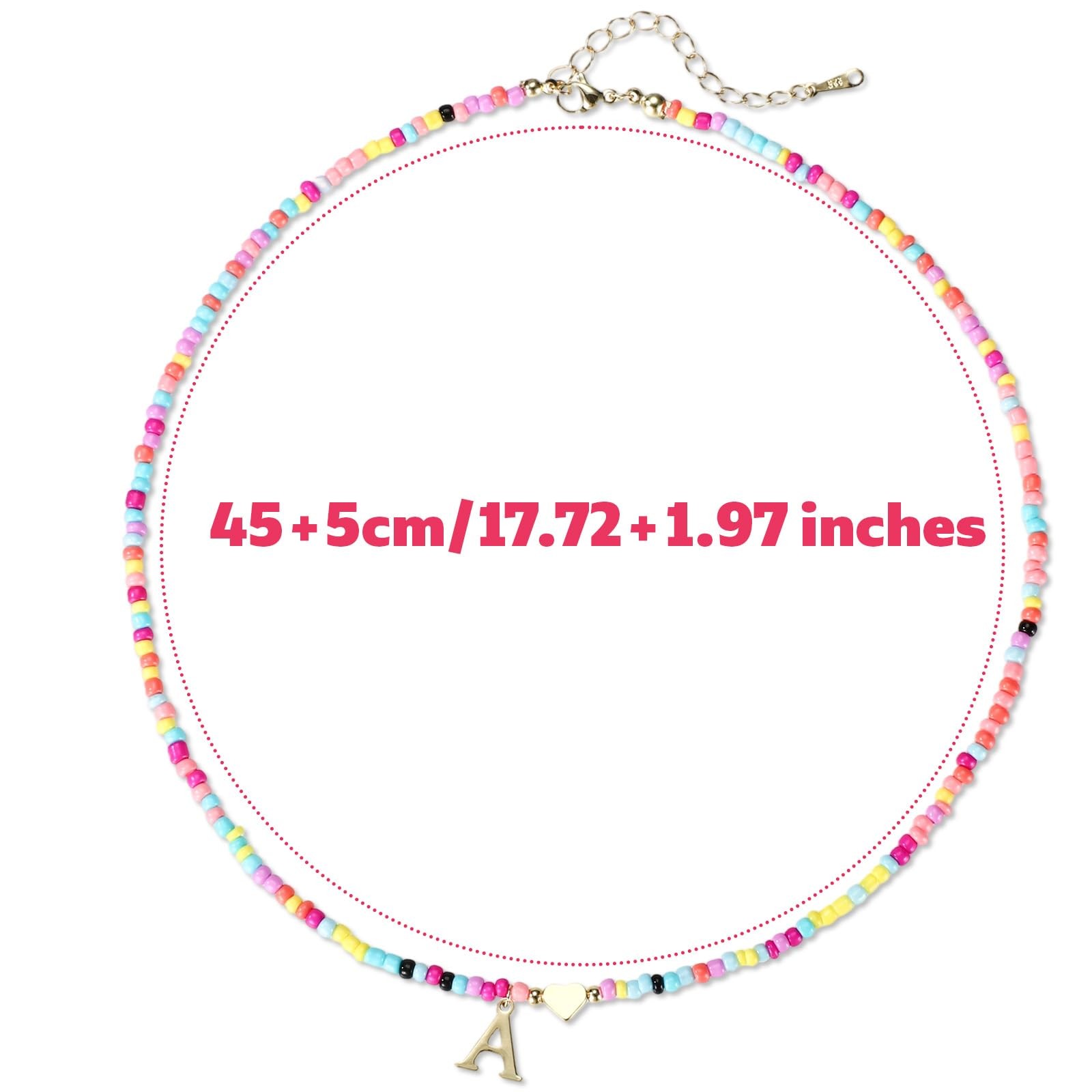 Mikovivi Colorful Beaded Initial Necklace, Boho Style, Adjustable Length,