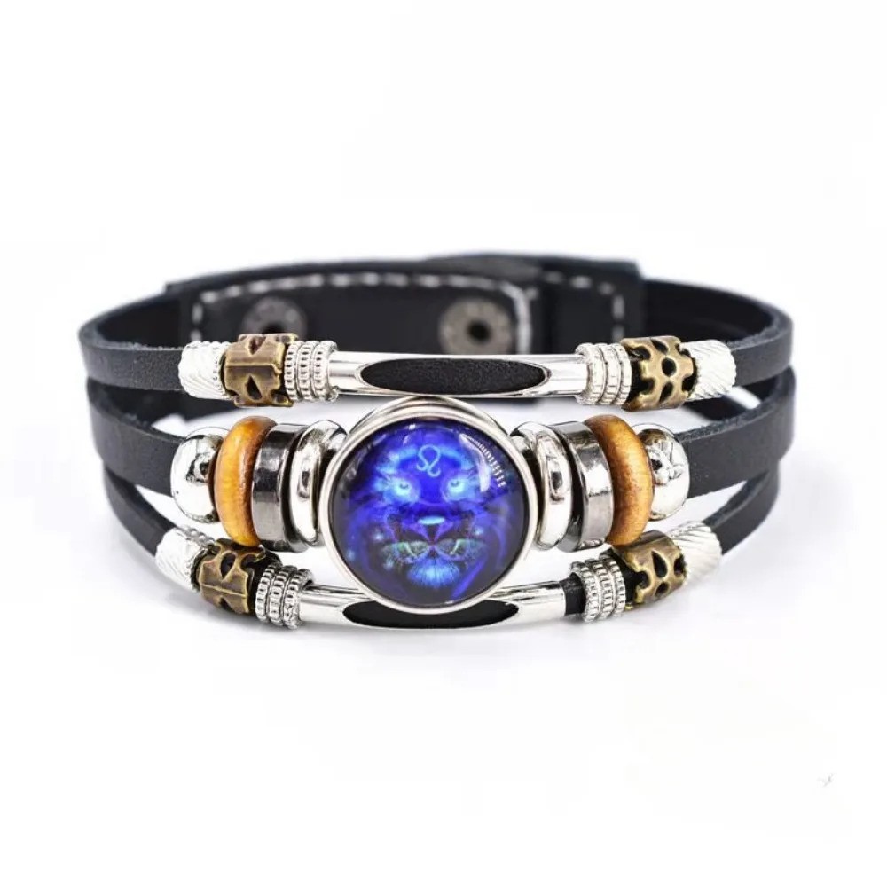 Zodiac Signs Spirit Bracelet, Beaded 12 Constellation Zodiac Leather Bracelet